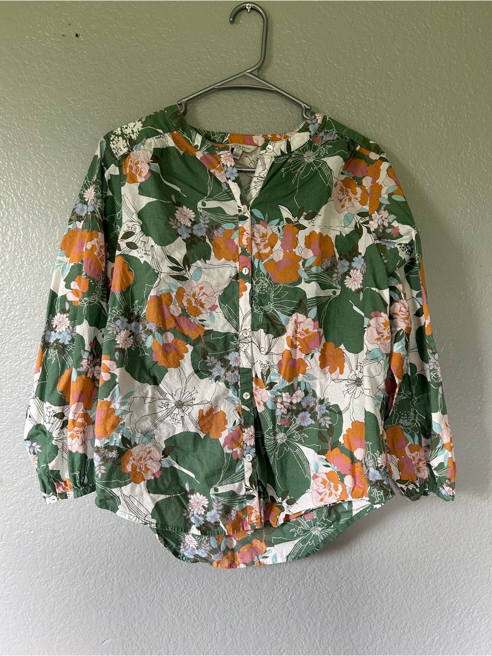 Lucky Brand Floral Button-Front Shirt in Green, Orange & White